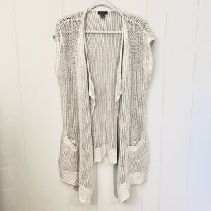 Eddie Bauer Sweater Vest Lagenlook Open Knit Linen Cotton Blend Oatmeal Medium